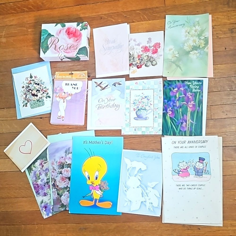Vintage Unused Ephemera Greeting Cards Tweety Cats Clowns Art Lot 20
